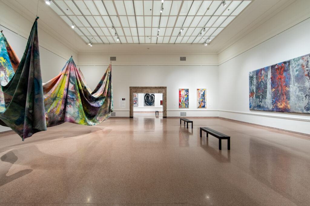 Image: Installation view of the exhibition Sam Gilliam (1933-2022) at the Speed Art Museum, courtesy of the museum. Image by Mindy Best.